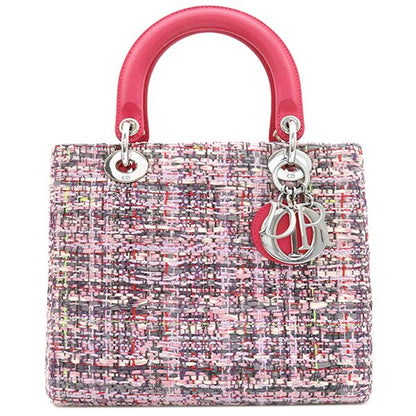 Christian Dior 2way Bag Lady Dior Medium Bag Tweed Pinkish Silver Hardware