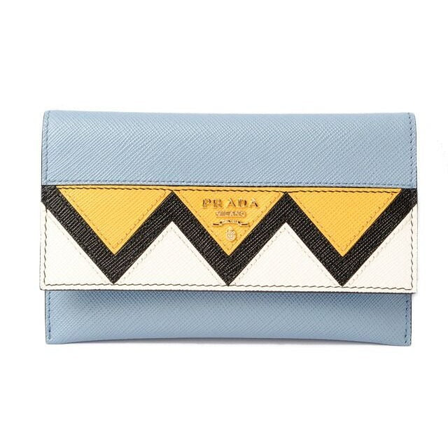 Prada Card Case Fold Wallet 1 Mc004 Saffiano Greche Shape Pressed Leather