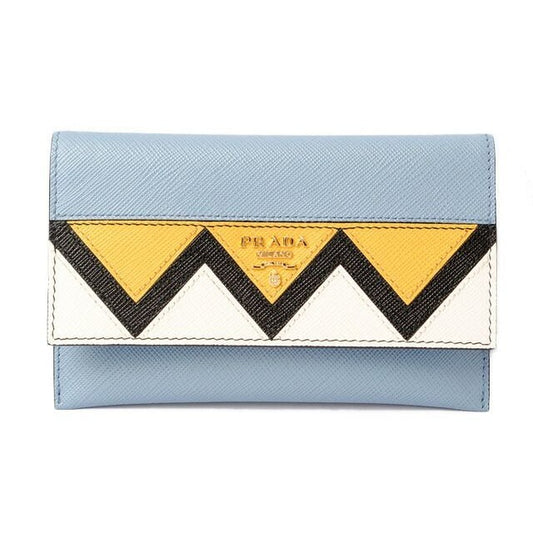 Prada Card Case Fold Wallet 1 Mc004 Saffiano Greche Shape Pressed Leather