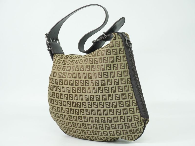 Authentic Fendi Zucchino Shoulder Bag Canvas Beige Brown 8br129 Zucchino Bag
