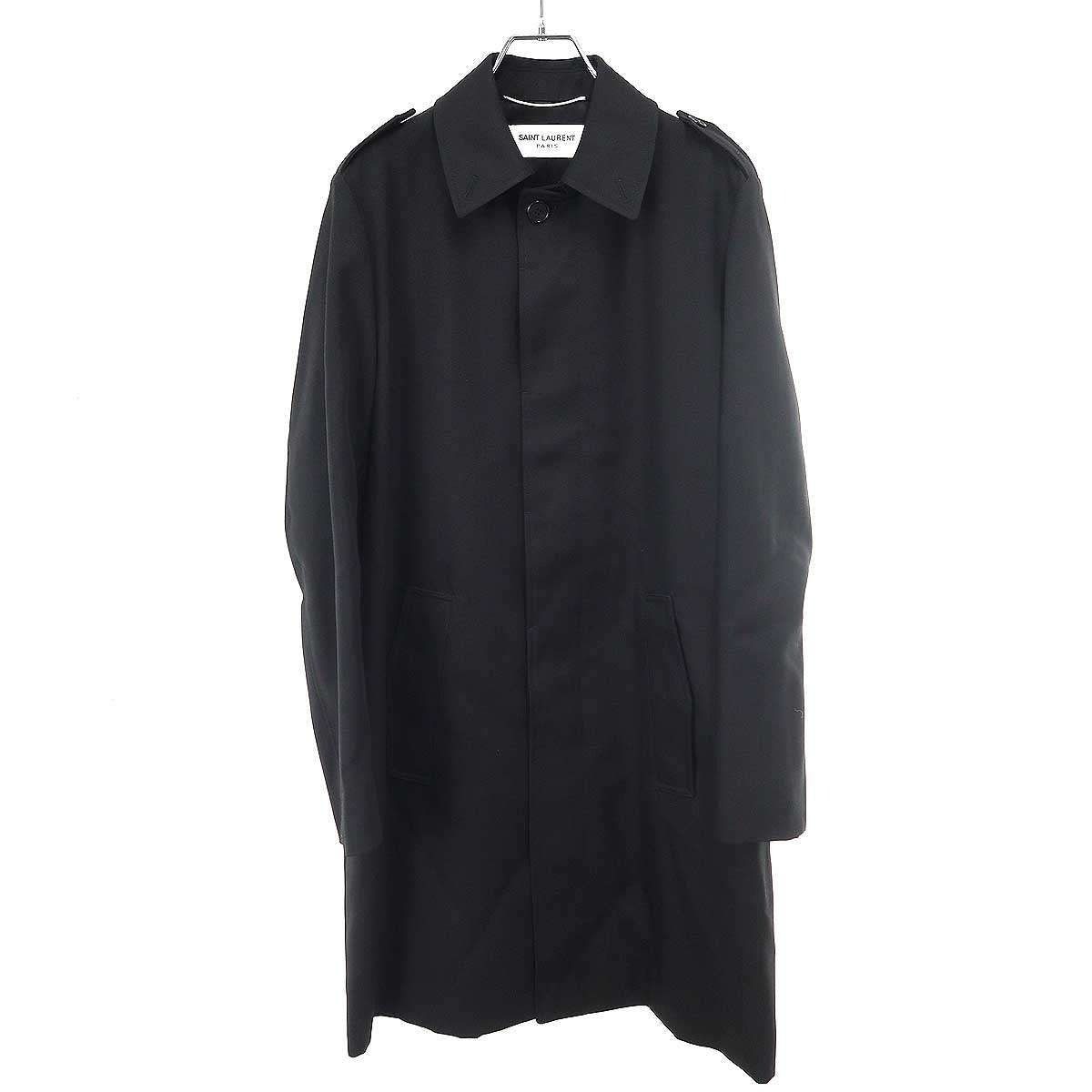 Saint Laurent Paris Wool Polyester Color Coat Black 46