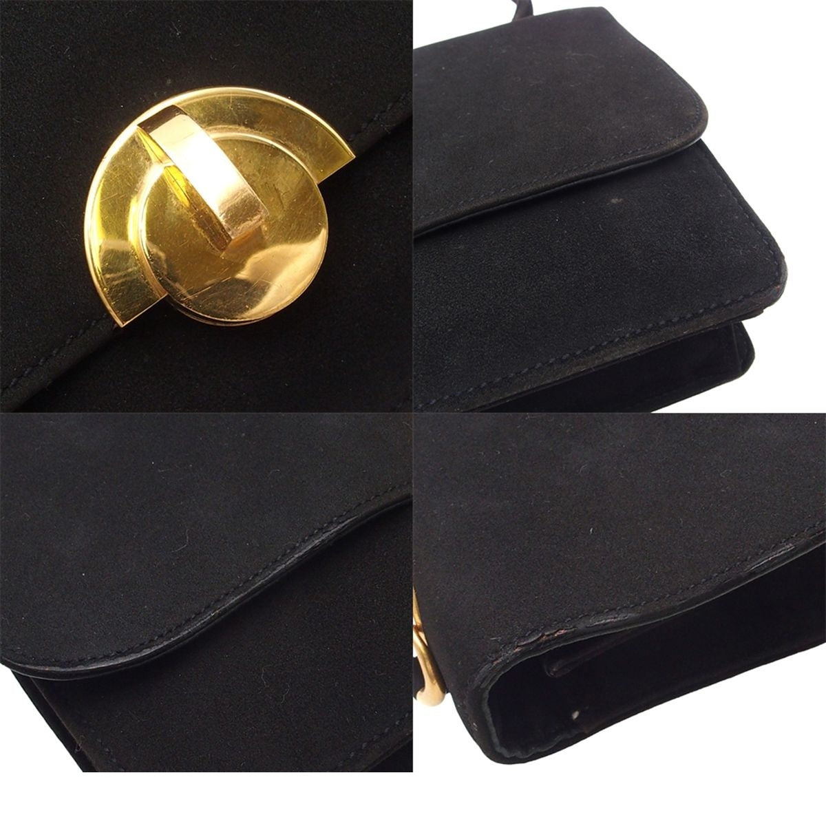 Hermes Demi Lun Unknown Black Gold Suede Vintage Handbag — view 5