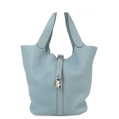 Hermes Picotin Lock GM Blue Run Silver Taurillon Handbag