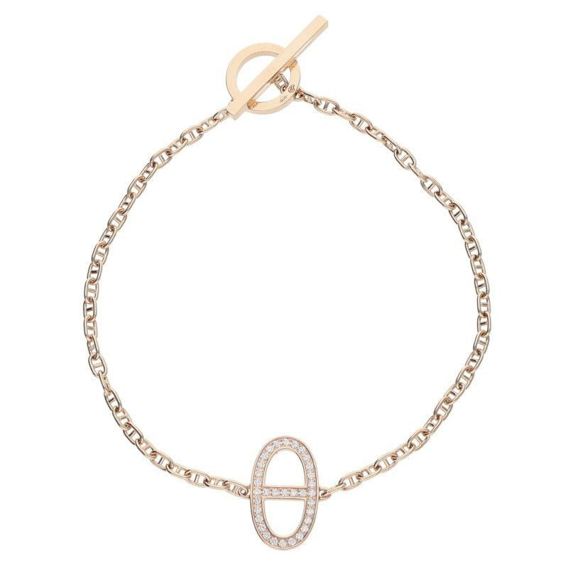 Hermes Chene Dancre Contour 18K Pink Gold Diamond Bracelet Lg