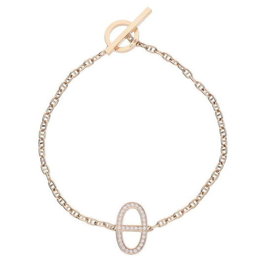 Hermes Chene Dancre Contour 18K Pink Gold Diamond Bracelet Lg