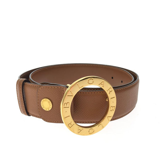 Bvlgari Men's Round Logo Buckle Belt Leather Camel 80-90cm (35.43in) Light