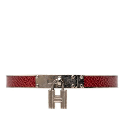 Hermes Kelly Bangle Cadena Motif Silver Red Metal Leather