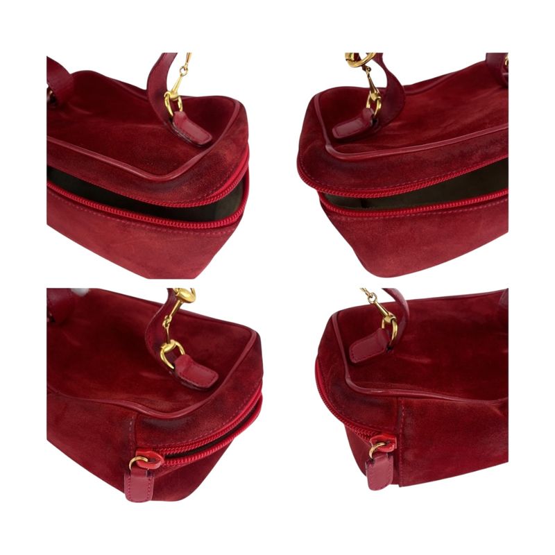 Gucci Horsebit Red Gold Hardware Suede 032 1705 0141 Handbag Vanity Bag Ladies