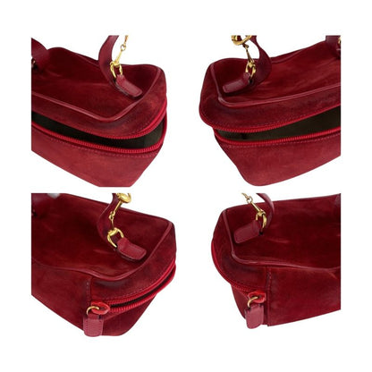 Gucci Horsebit Red Gold Hardware Suede 032 1705 0141 Handbag Vanity Bag Ladies