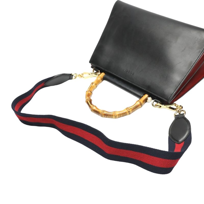 Gucci 459076 Leather Bamboo 2-way Bag Handbag Gucci Black
