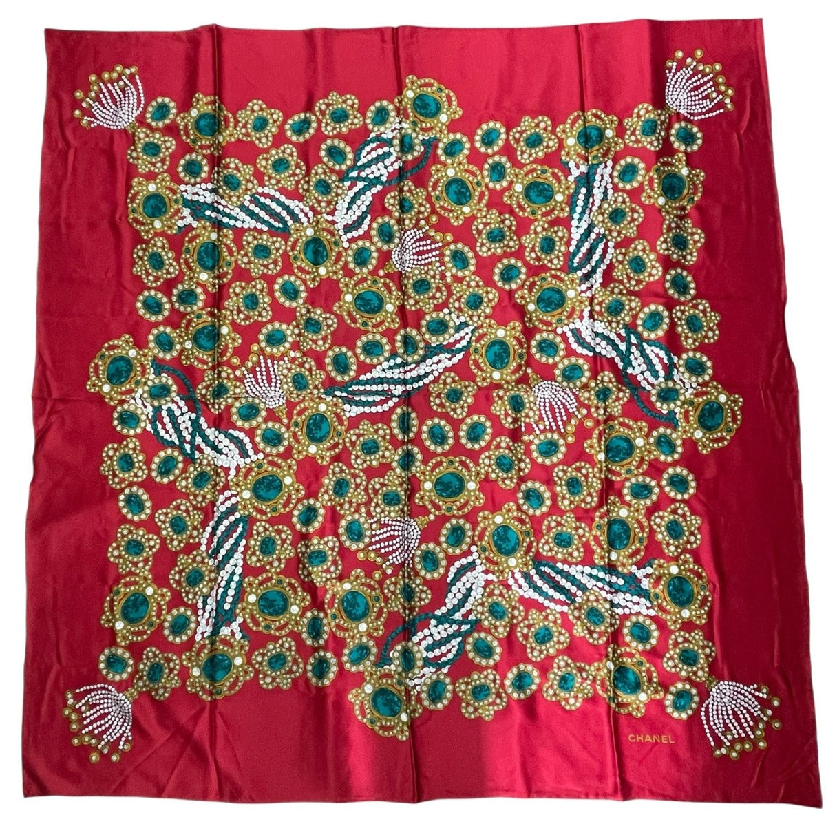 Chanel Scarf Silk Extra Large 130 Pattern Red