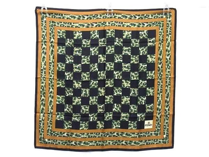 Fendi 100% Silk Leopard Print Scarf Stole Shawl Black And Multicolor