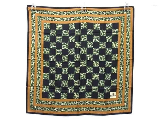 Fendi 100% Silk Leopard Print Scarf Stole Shawl Black And Multicolor