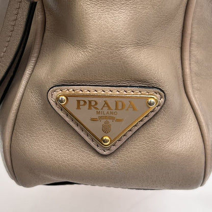 Prada Shoulder Bag Logo Shape Stamped Beige Leather 25ka868