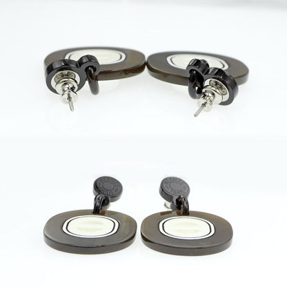 Hermes Earrings Fidelio Village PM Buffalo Horn Dark Brown White