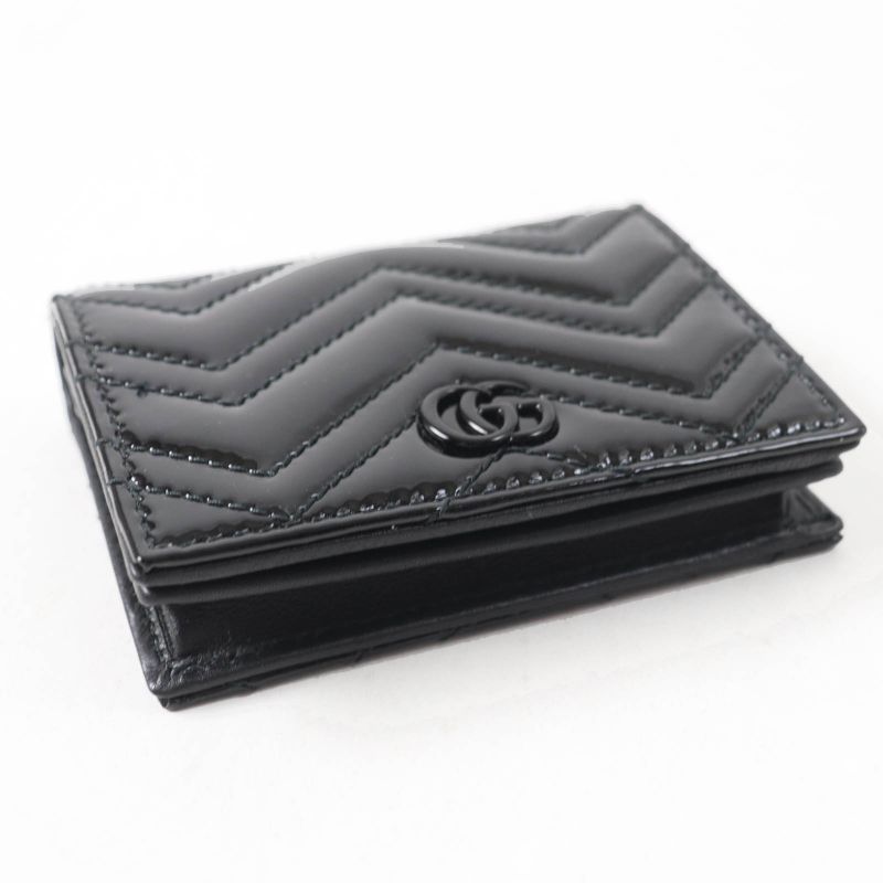 Gucci 466492 GG Marmont Patent Leather Bifold / Compact Wallet Black With Box