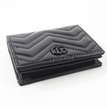 Gucci 466492 GG Marmont Patent Leather Bifold / Compact Wallet Black With Box