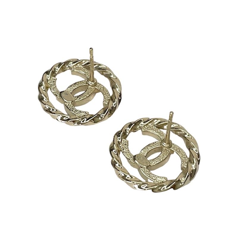 Chanel Earrings Gold Coco Mark Rhinestone Circle