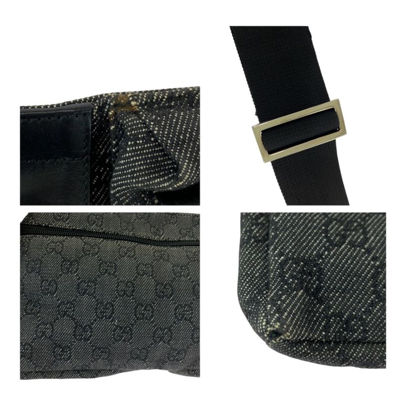 Gucci Black Silver Hardware GG Canvas 23566 Waist Bag Bum Bag Women 505371