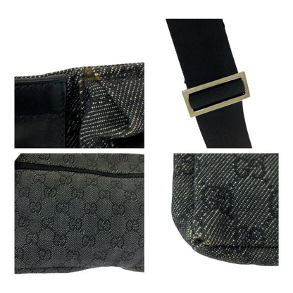 Gucci Black Silver Hardware GG Canvas 23566 Waist Bag Bum Bag Women 505371
