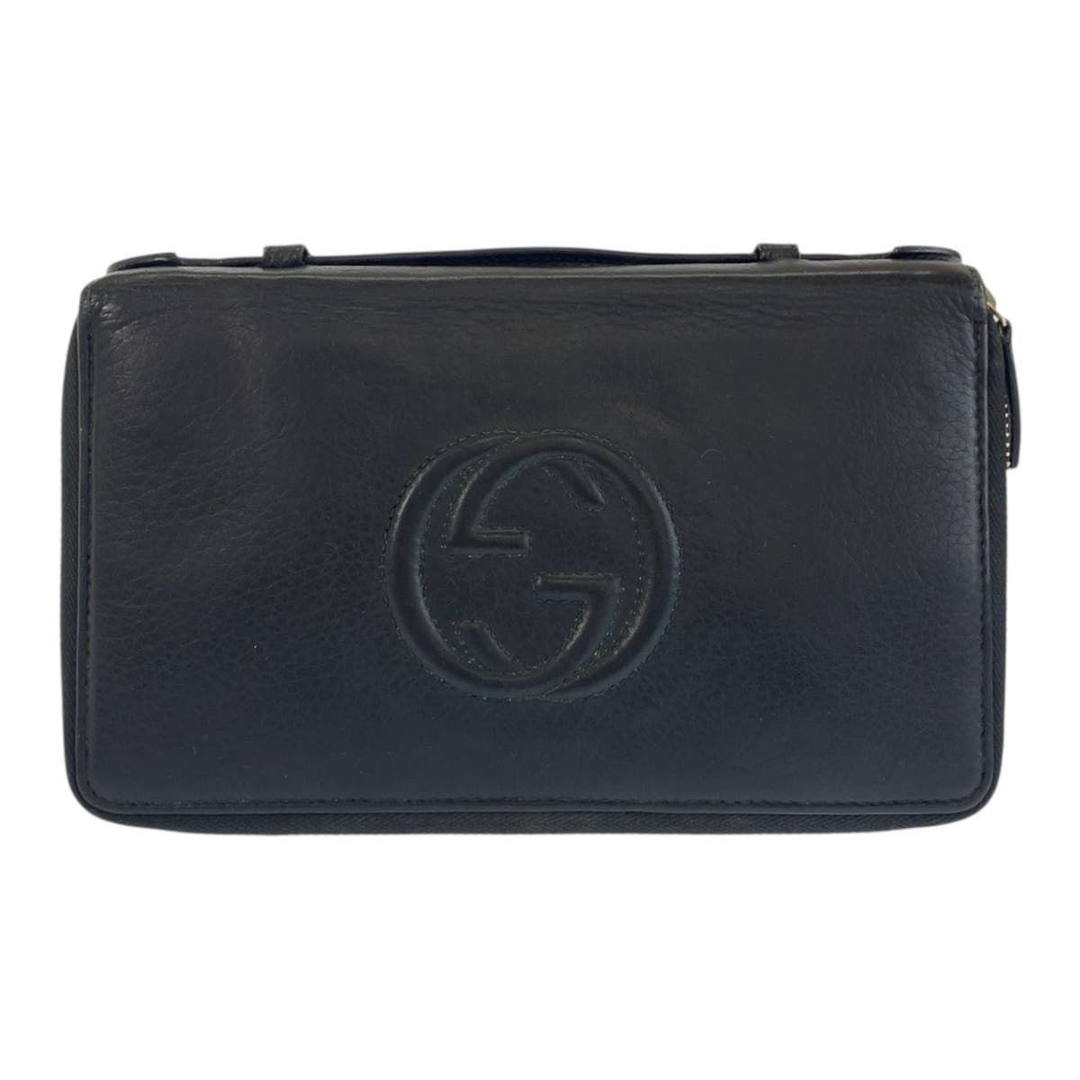 Gucci Soho Black Gold Leather Wallet Organizer Travel Document Case