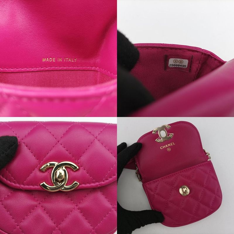 CHANEL  Matelasse Waist Coin Purse Purple Lambskin And Fabric Ap0743