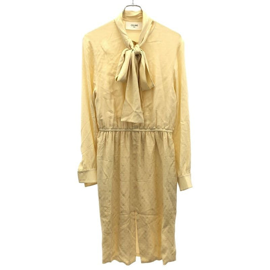 Celine Lavalliere Triomphe Monogram Silk Bow Tie Dress 2 R35 F779 R Beige 38