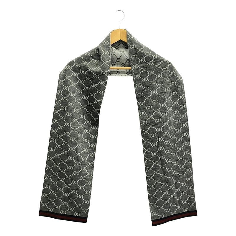 Gucci GG Pattern Allover Wool Scarf Red Navy Gray