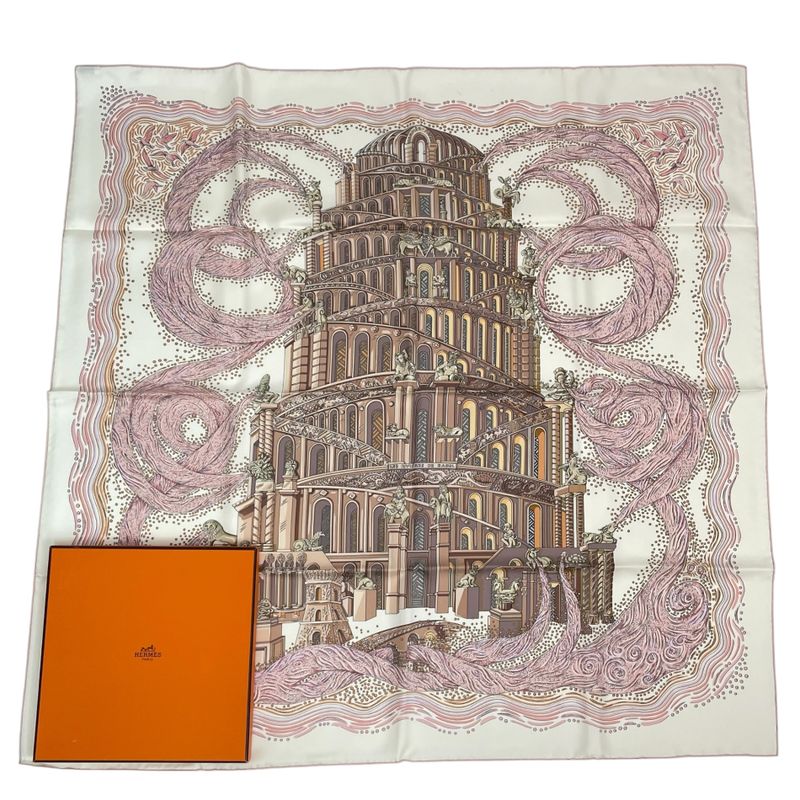 Hermes Scarf 100% Silk Carre 90 LES Rivieres DE Babel River Of Babel Pink With