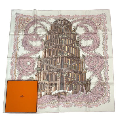 Hermes Scarf 100% Silk Carre 90 LES Rivieres DE Babel River Of Babel Pink With