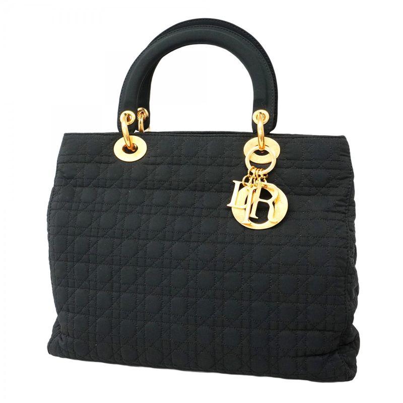 Christian Dior Handbag Canage Lady Dior Nylon Black Gold Hardware Women