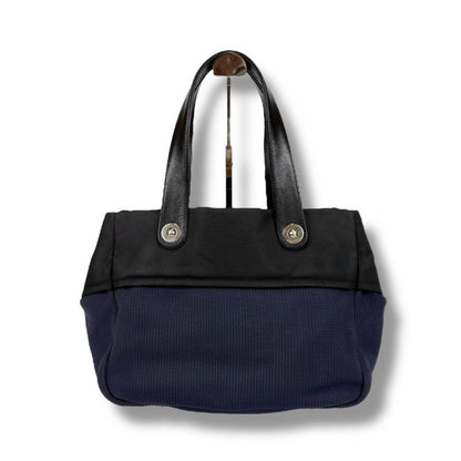 Chanel Paris Biarritz Mini Tote Shoulder Bag Navy Blue Black Bicolor Shoulder