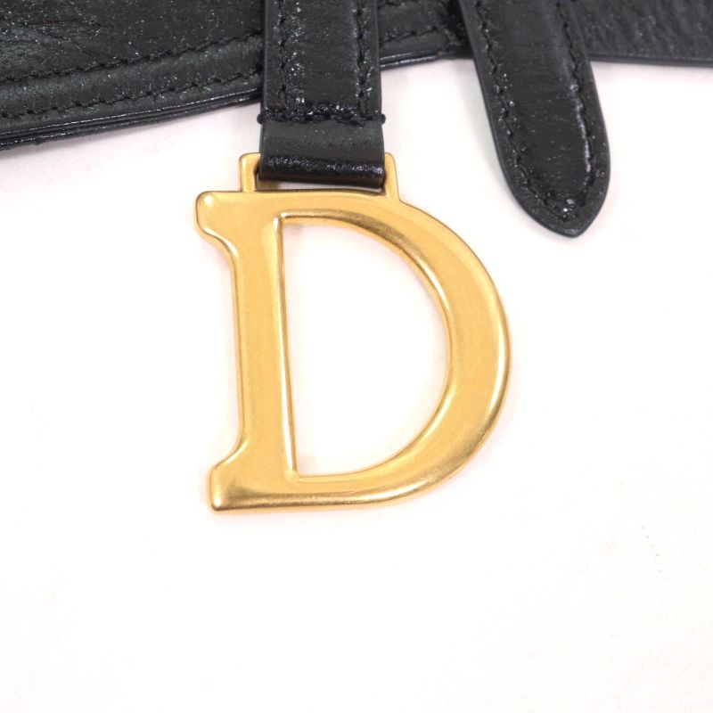 Christian DIOR B0049cnoh Leather Belt With Saddle Pouch Waist Bag Black Gold
