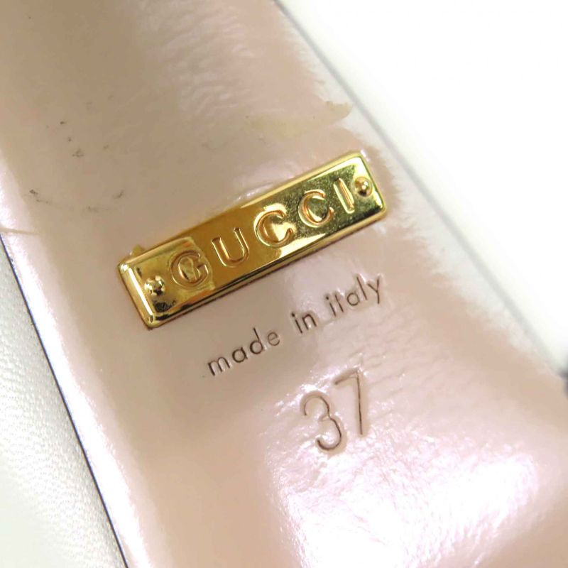 Gucci 447599 Leather Interlocking G Pearl Ankle Strap Round Toe Pumps Ivory 37