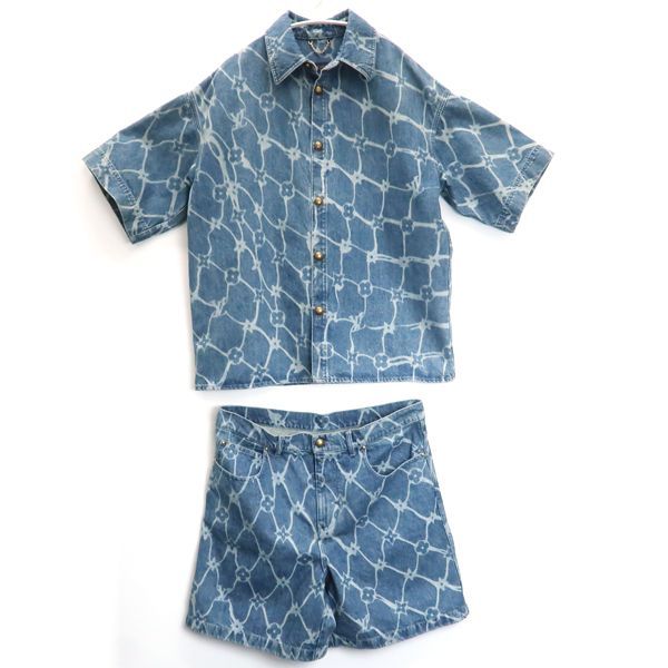 Louis Vuitton Monogram Print Denim Short Sleeve Shirt 1afqz1 #XL Shorts #34