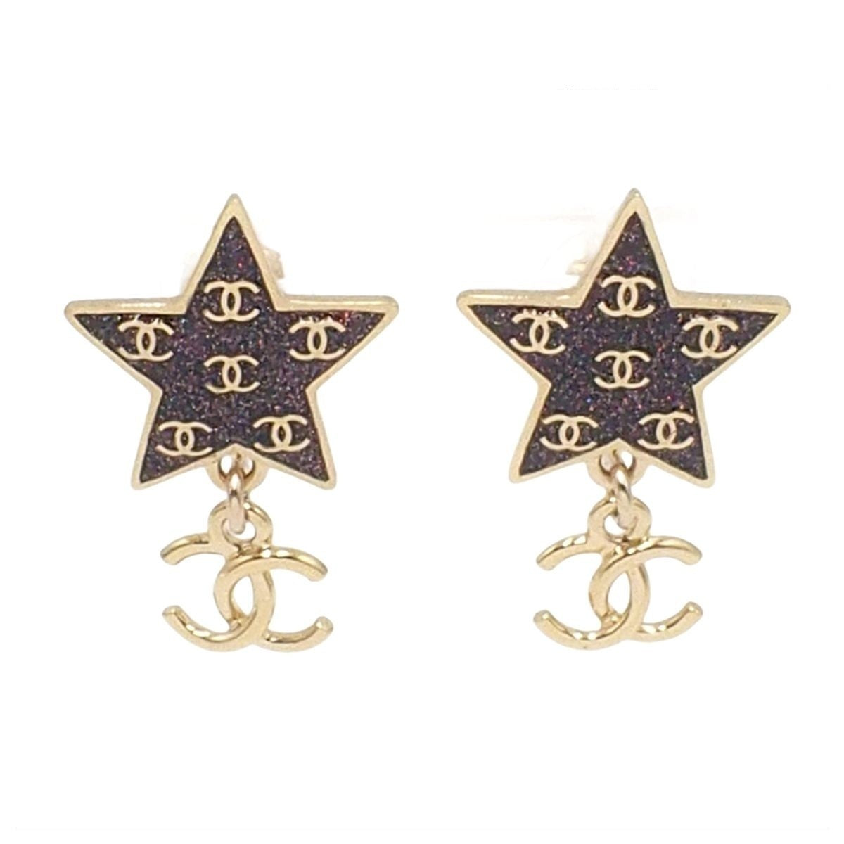 Chanel Swing Earrings Gold Multicolor Metal Resin Star CC Logo
