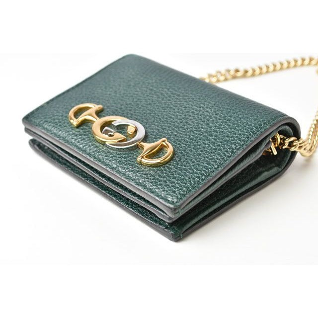 Gucci Mini Wallet Fold Zumi Chain in Dark Green — view 4