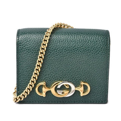 Gucci Mini Wallet Fold Zumi Chain in Dark Green