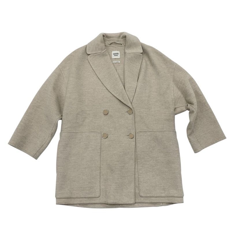 Hermes Outer Cashmere Beige Coat Serie Button