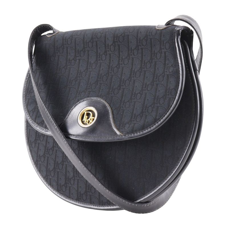 Dior Trotter Vintage Canvas Black Women's Shoulder Bag