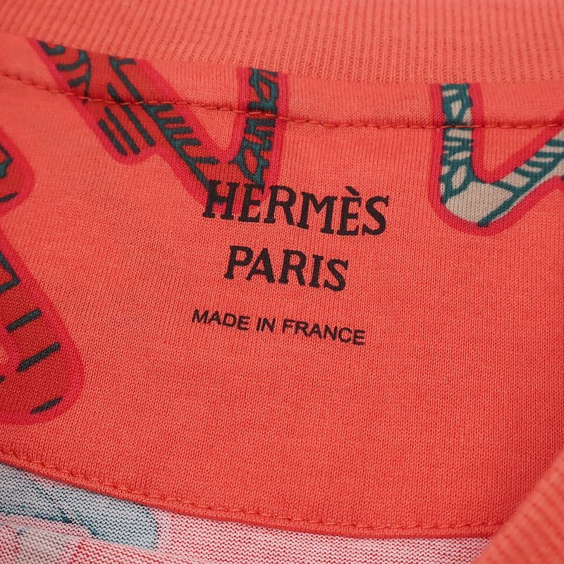 Hermes Short Sleeve T-Shirt Micro T-Shirt Cotton Salmon X Multicolor 34 Green