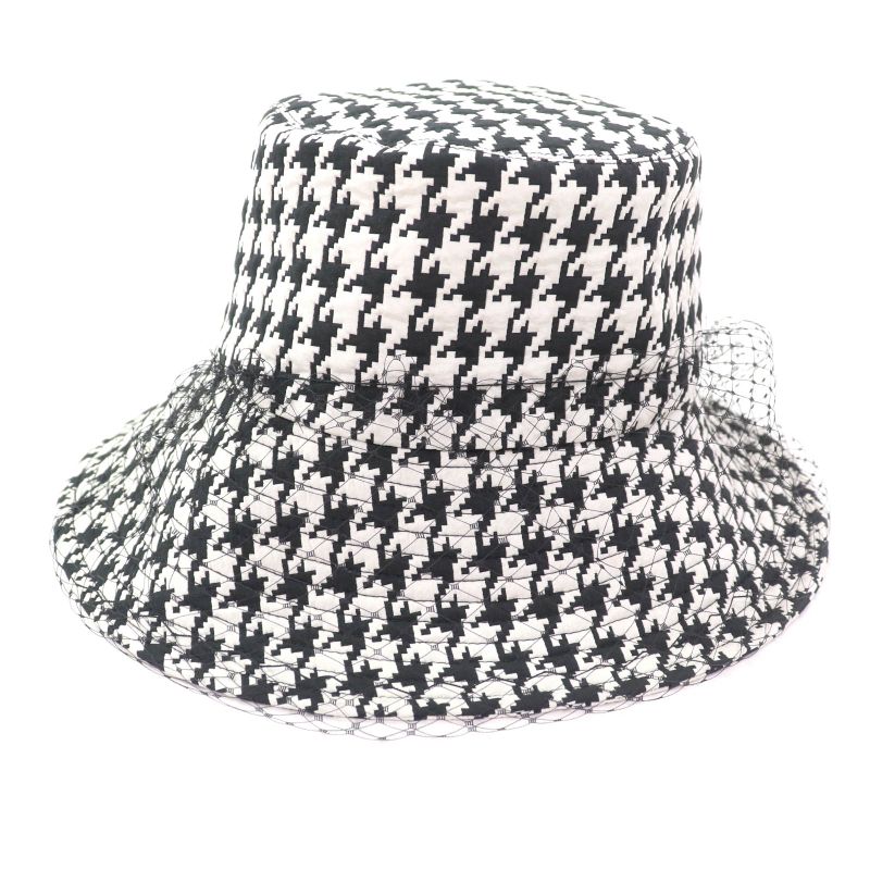 Christian DIOR 04mon924g153 Staggered Houndstooth Hat With Tulle Black White 58
