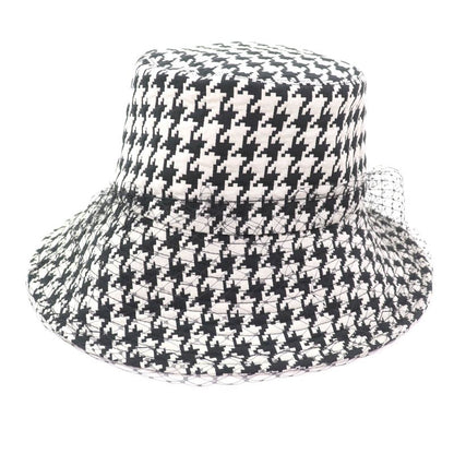 Christian DIOR 04mon924g153 Staggered Houndstooth Hat With Tulle Black White 58
