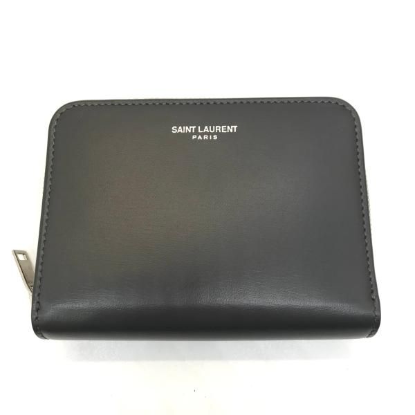 Saint Laurent Leather Logo Bifold Compact Wallet Zippy Gray