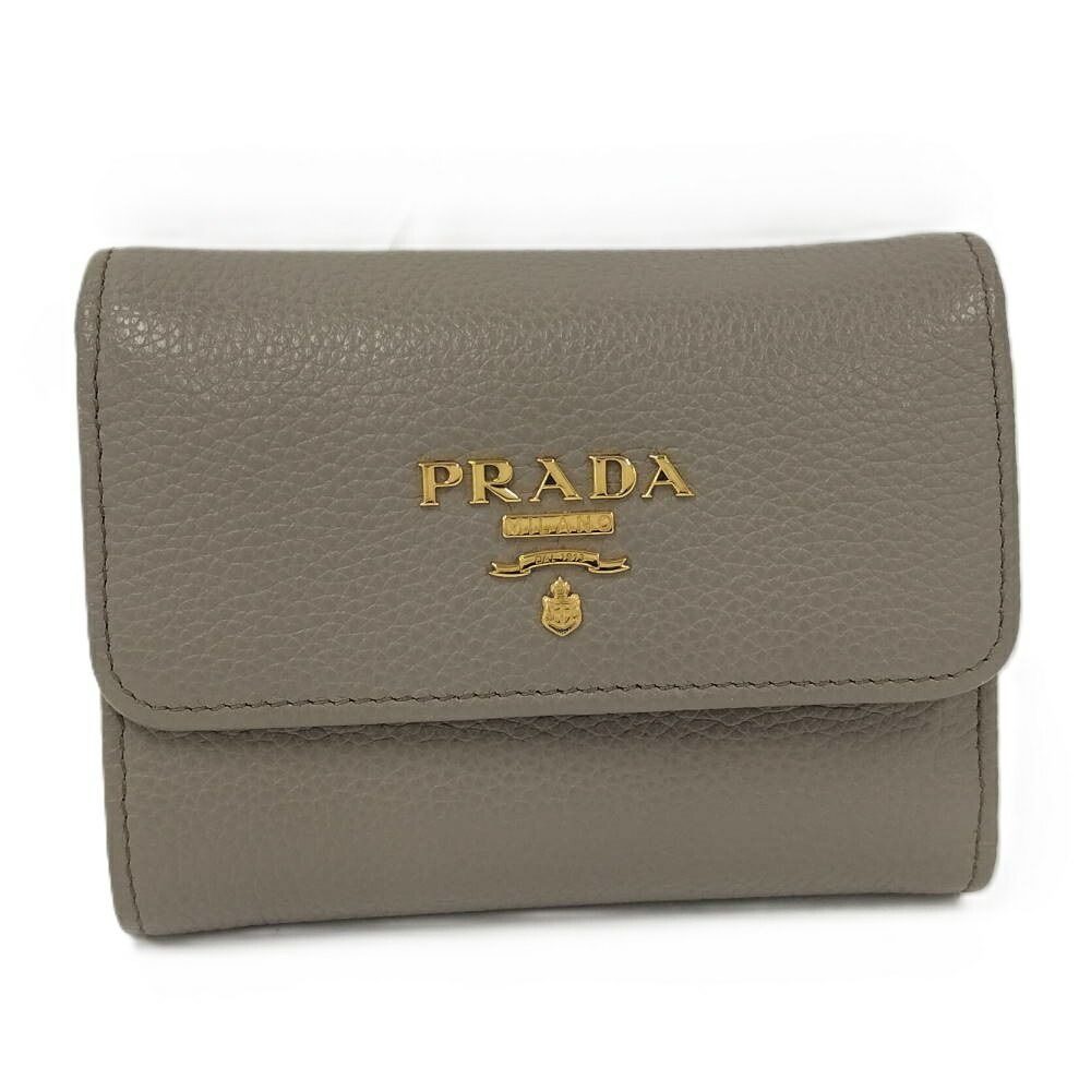 Prada Compact Wallet Trifold Leather Gray
