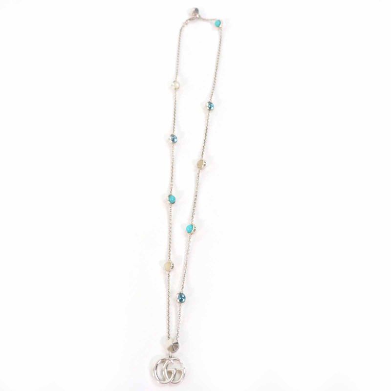 Gucci 527399 Double G Mother-of-pearl Necklace Current Ag925 Colored Stone