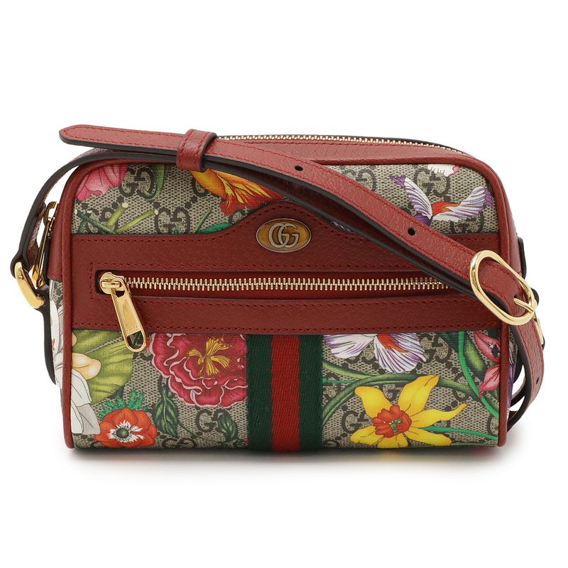 Gucci Ophidia GG Flora Sherry Line Shoulder Bag Pochette PVC Leather Red Beige