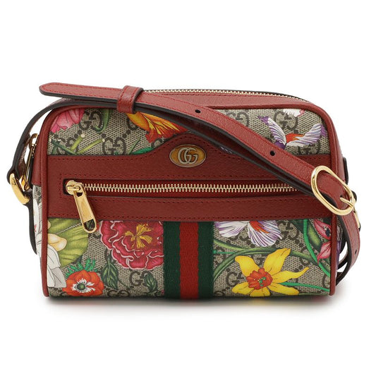 Gucci Ophidia GG Flora Sherry Line Shoulder Bag Pochette PVC Leather Red Beige