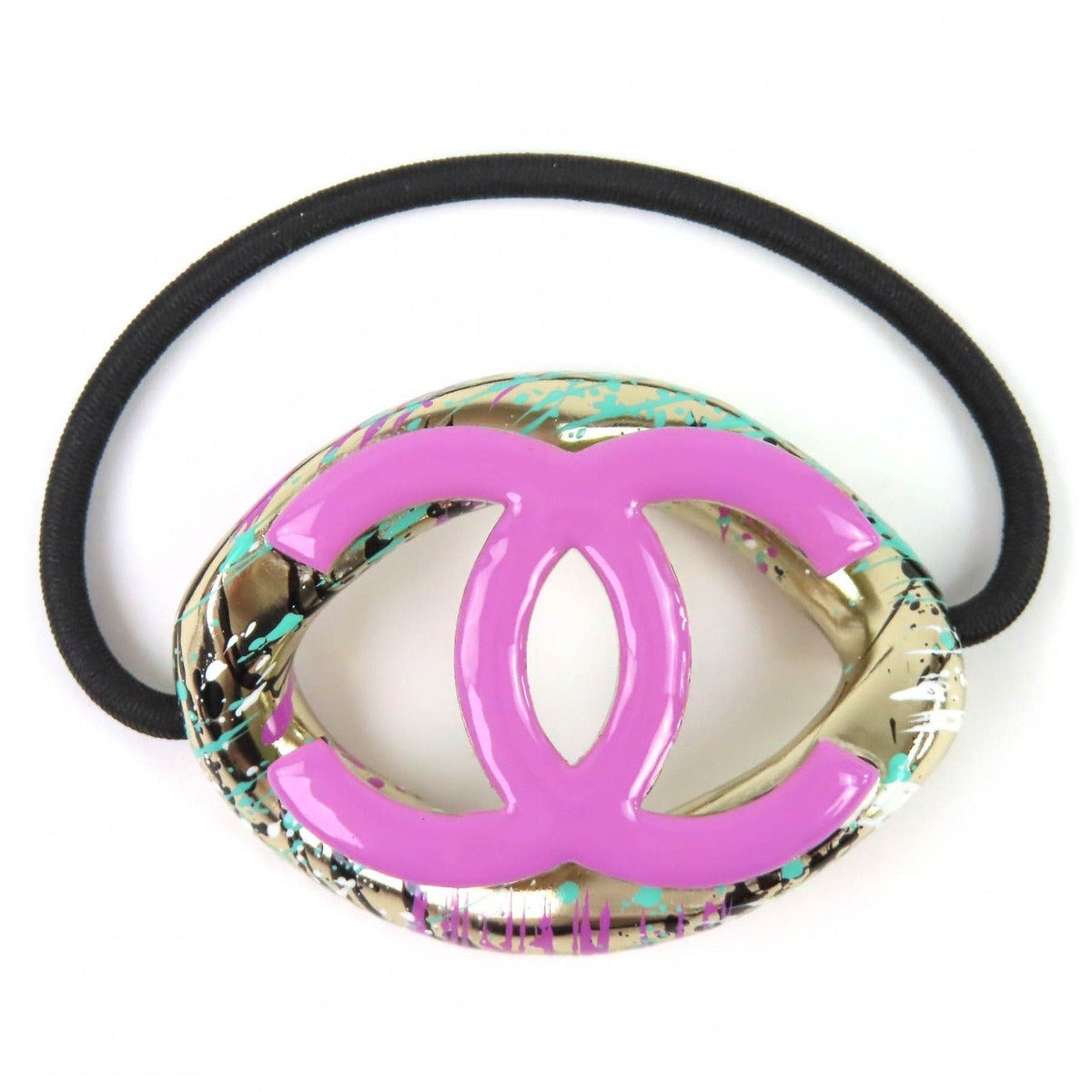 Chanel CC Logo Hair Tie Purple Green Gold