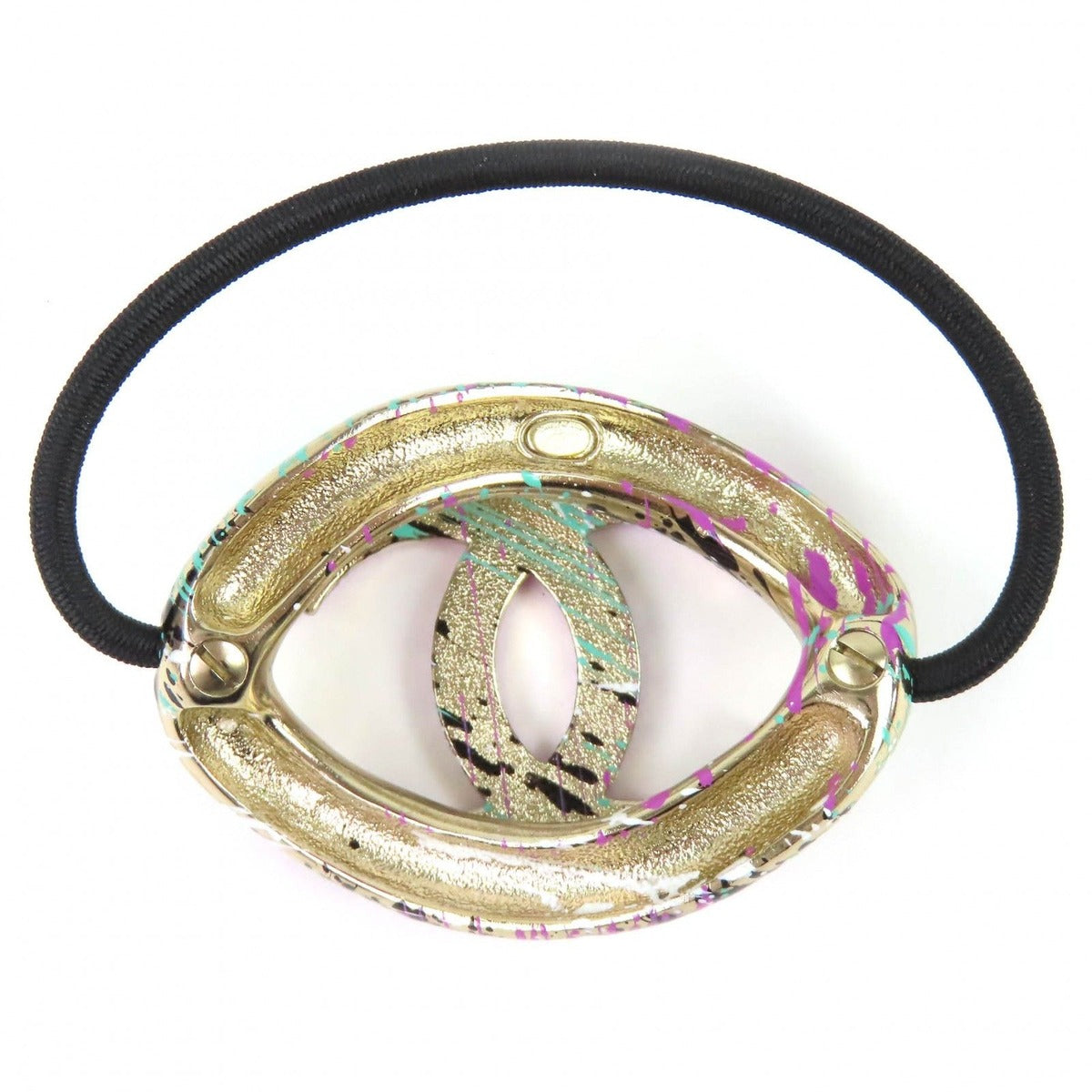 Chanel CC Logo Hair Tie Purple Green Gold — view 2